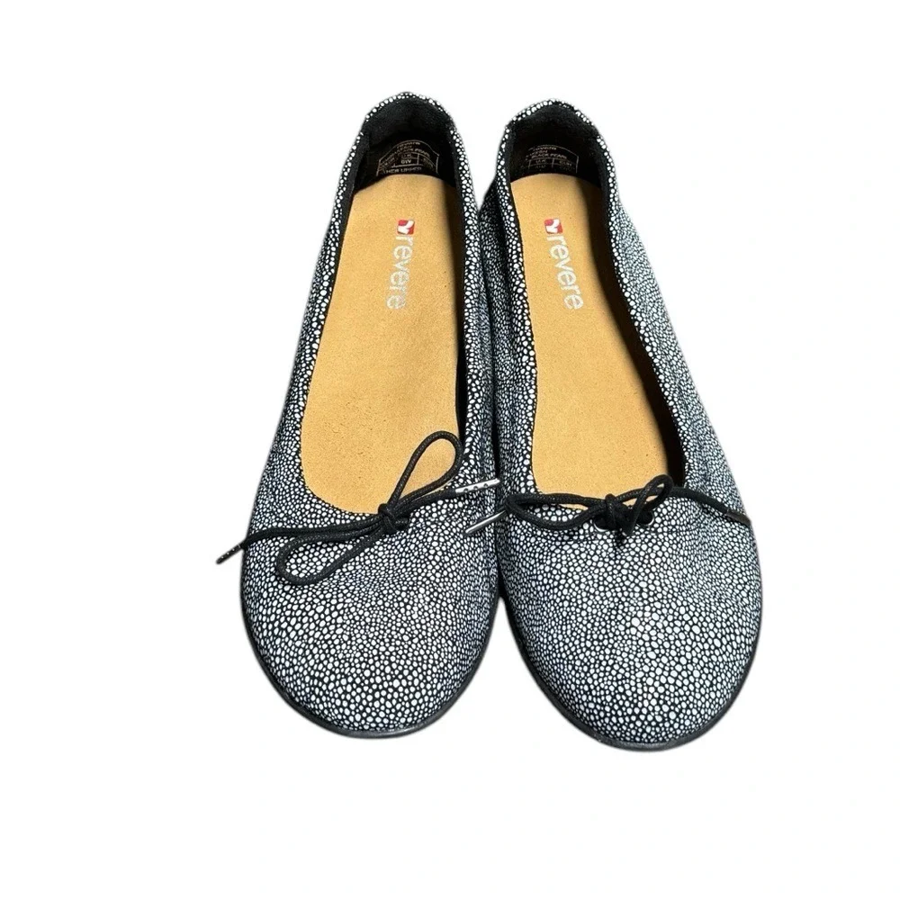 Revere Marrakesh Leather Wedge‎ Shoes Slip On Womens Size 8W Leather Black Dots